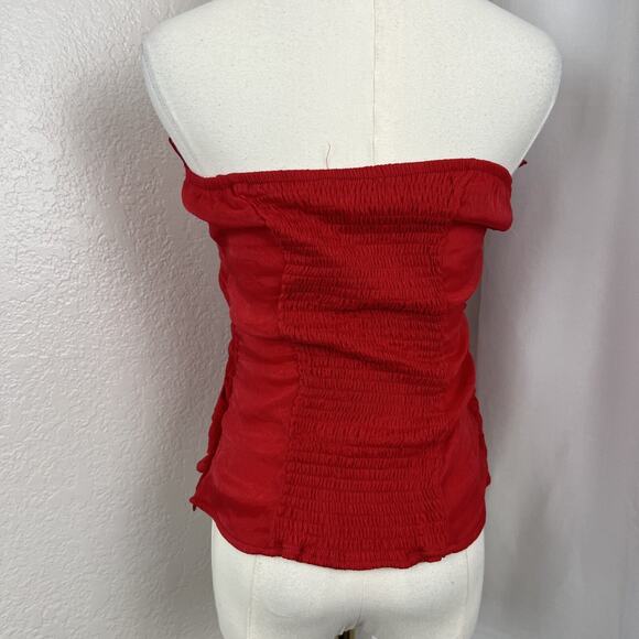 VTG Ceres Top Womens Large Red Silk Blend Strapless Crop Y2K Coquette Romantic - Picture 4 of 9